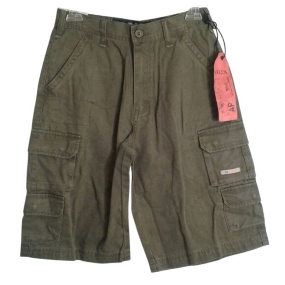 AP Co Size 10 Cargo Shorts Boys Olive Green Button Zipper Closure Pockets NEW